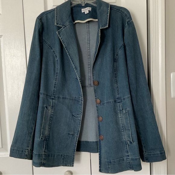 Susan Graver Size XL Blue Stretch Denim Blazer Jacket With Pockets XL 29” Long - Picture 10 of 14